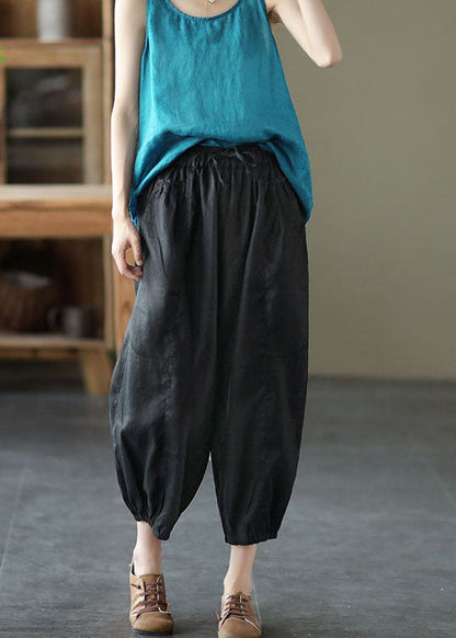 Classy Black Pockets Patchwork Linen Harem Pants Summer LY0608 - fabuloryshop