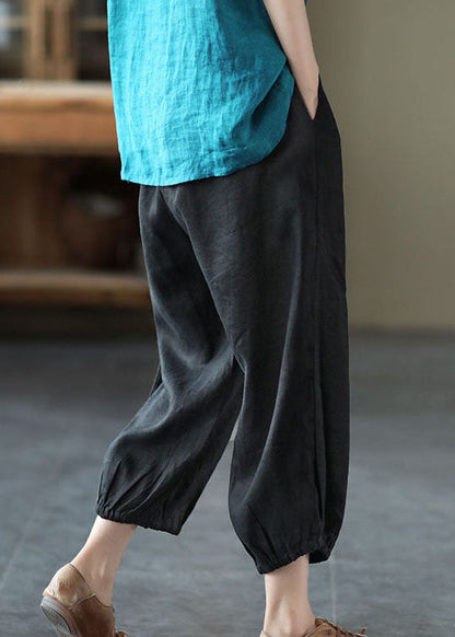 Classy Black Pockets Patchwork Linen Harem Pants Summer LY0608 - fabuloryshop