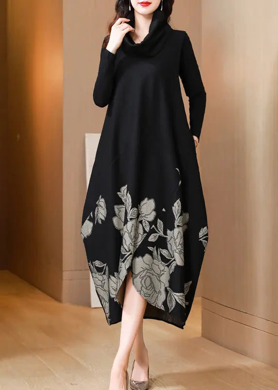Classy Black Print Asymmetrical Patchwork Cotton Two Pieces Set Fall Ada Fashion