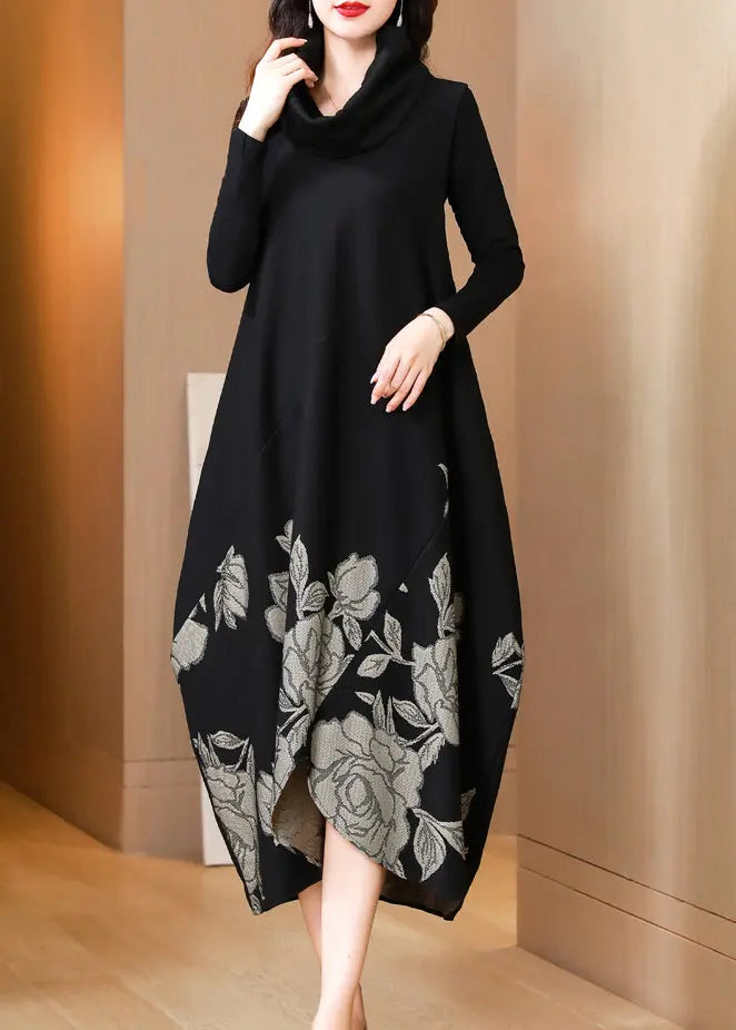 Classy Black Print Asymmetrical Patchwork Cotton Two Pieces Set Fall Ada Fashion