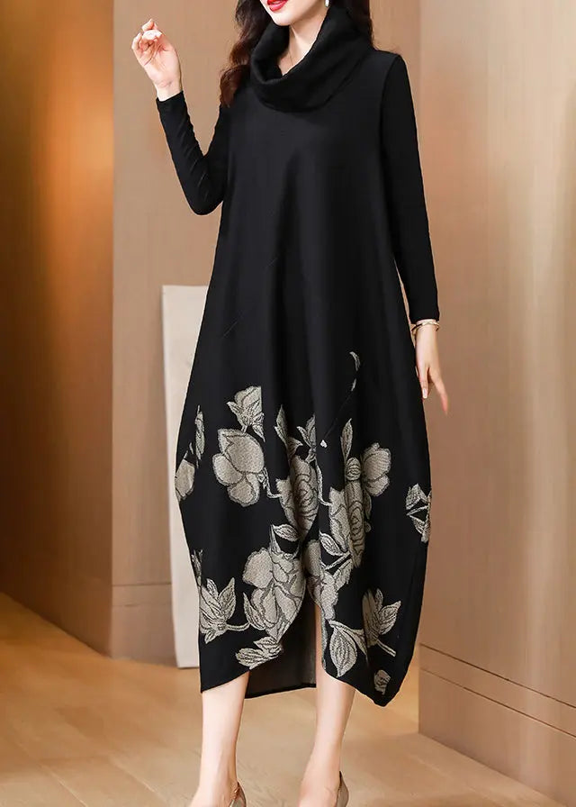 Classy Black Print Asymmetrical Patchwork Cotton Two Pieces Set Fall Ada Fashion