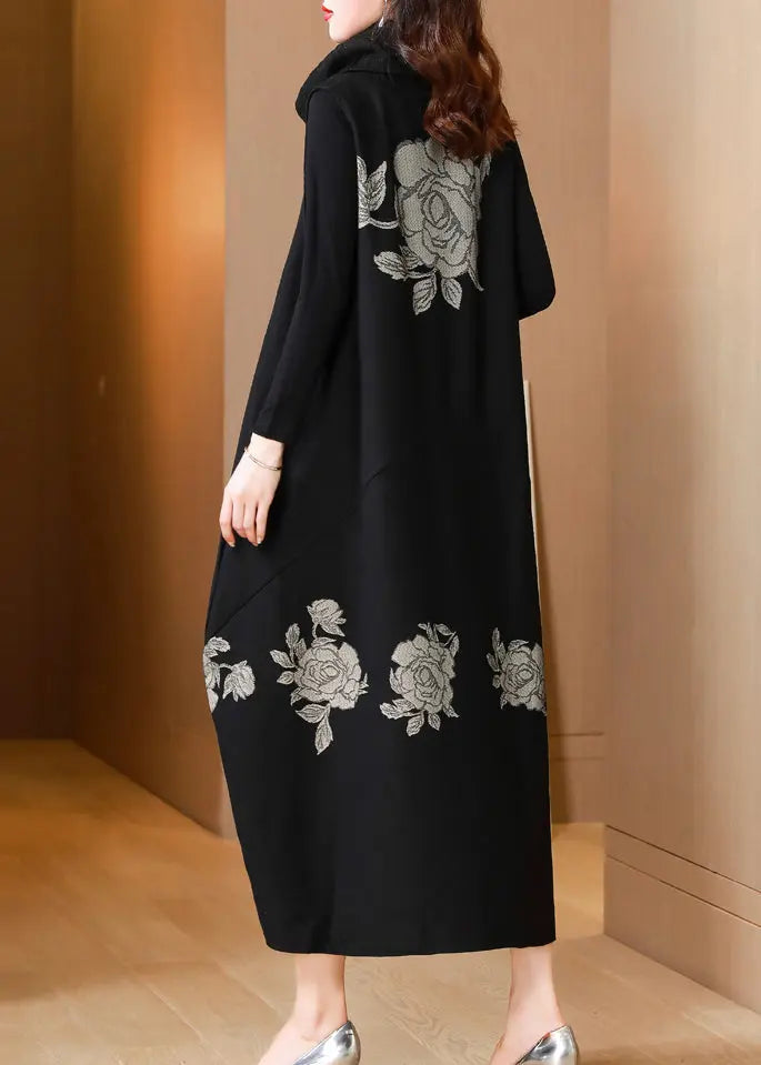 Classy Black Print Asymmetrical Patchwork Cotton Two Pieces Set Fall Ada Fashion