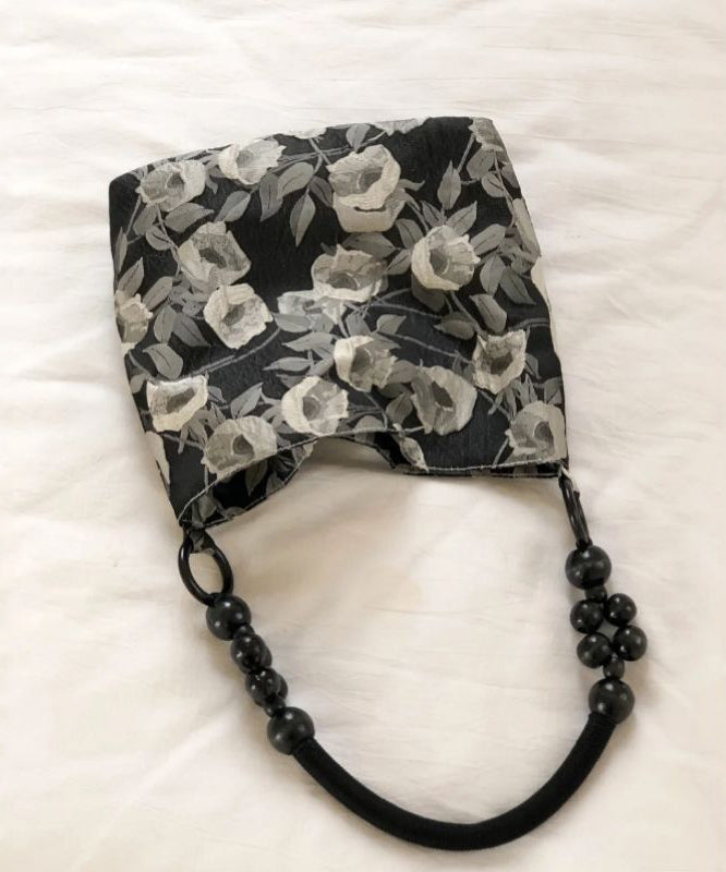 Classy Black Rose Jacquard Nylon Satchel Handbag LY1770