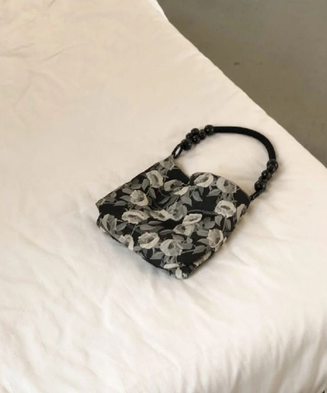 Classy Black Rose Jacquard Nylon Satchel Handbag LY1770