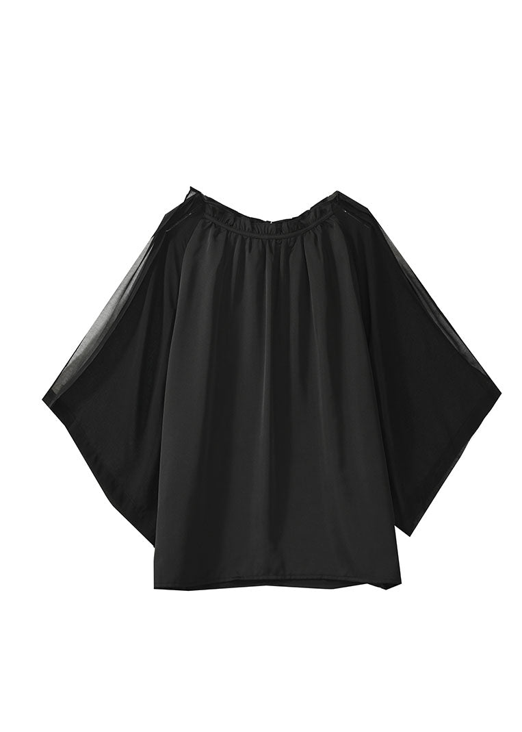 Classy Black Ruffled Patchwork Chiffon Shirts Bracelet Sleeve LY0430 - fabuloryshop