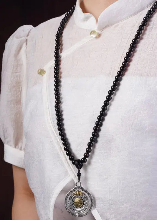 Classy Black Sandalwood Pendant Gratuated Bead Necklace Ada Fashion