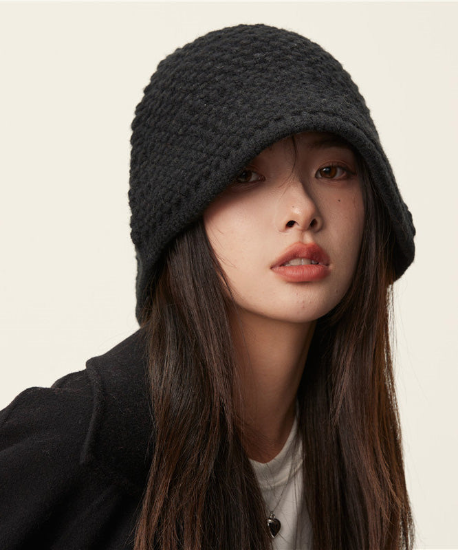 Classy Black Thick Warm Solid Knit Bonnie Hat LY534 - fabuloryshop