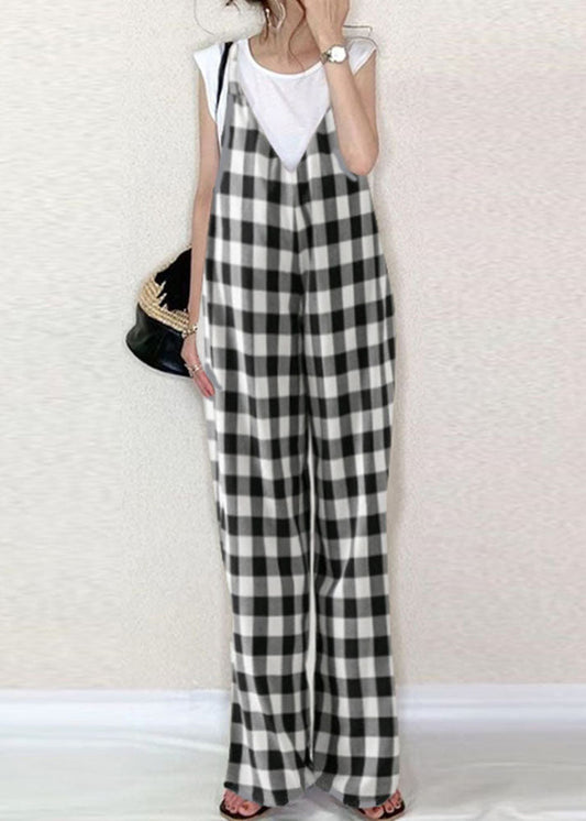 Classy Black White Plaid Oversized Cotton Overalls Jumpsuit Summer LY1320 - fabuloryshop