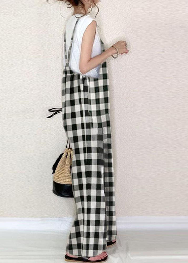 Classy Black White Plaid Oversized Cotton Overalls Jumpsuit Summer LY1320