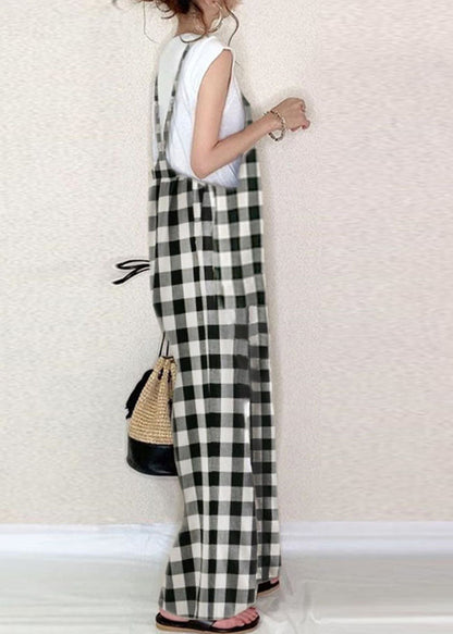 Classy Black White Plaid Oversized Cotton Overalls Jumpsuit Summer LY1320 - fabuloryshop