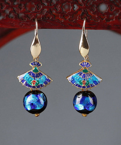 Classy Blue Copper Cloisonne Coloured Glaze Fan Drop Earrings LY2019 - fabuloryshop