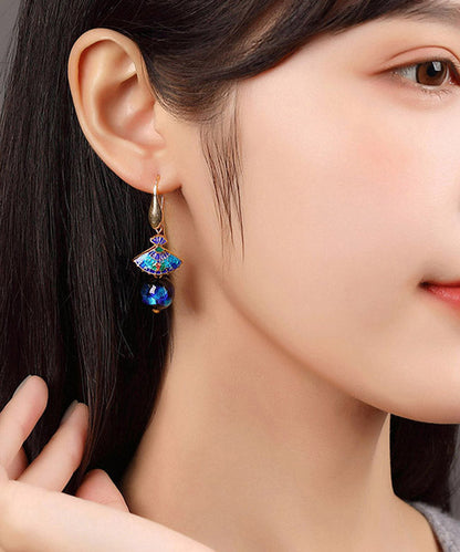 Classy Blue Copper Cloisonne Coloured Glaze Fan Drop Earrings LY2019 - fabuloryshop