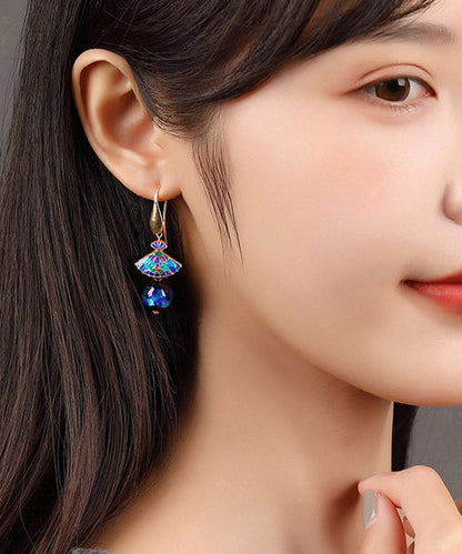 Classy Blue Copper Cloisonne Coloured Glaze Fan Drop Earrings LY2019 - fabuloryshop