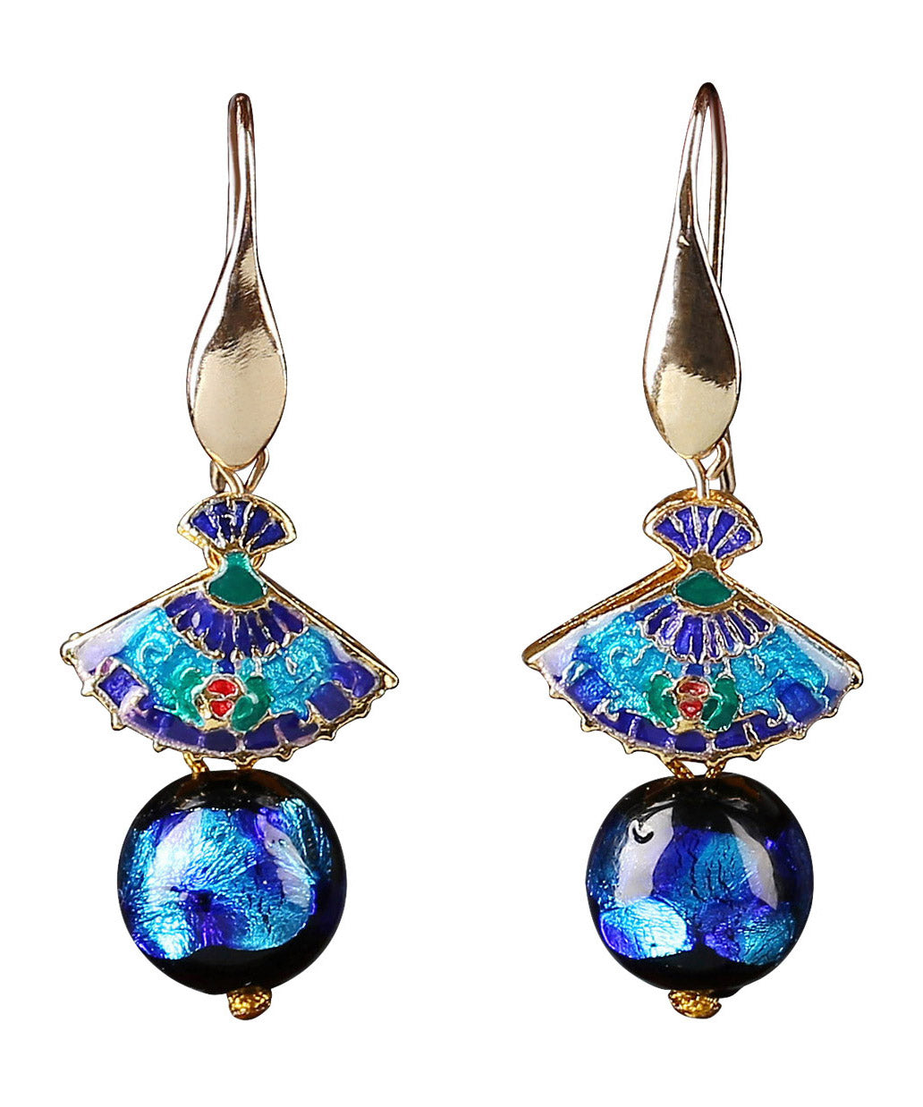 Classy Blue Copper Cloisonne Coloured Glaze Fan Drop Earrings LY2019 - fabuloryshop