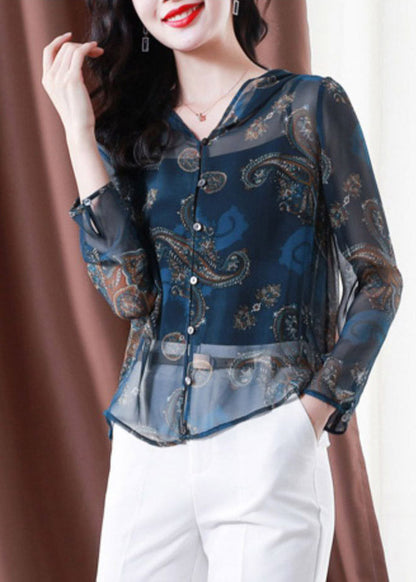 Classy Blue Embroideried Button Hooded Tulle Coat Long Sleeve TI1060 - fabuloryshop