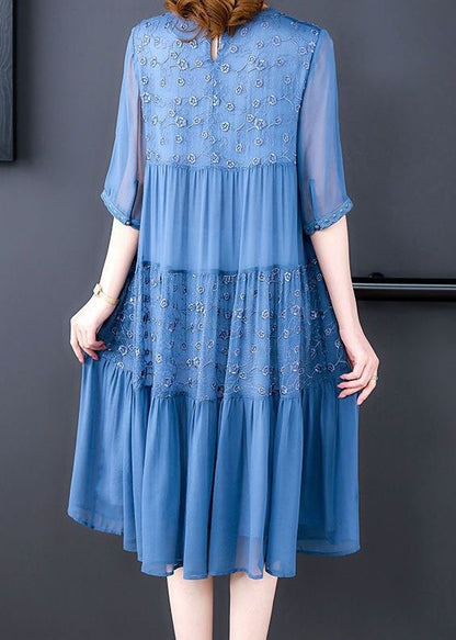 Classy Blue Embroideried Wrinkled Patchwork Chiffon Dresses Summer LY4544 - fabuloryshop