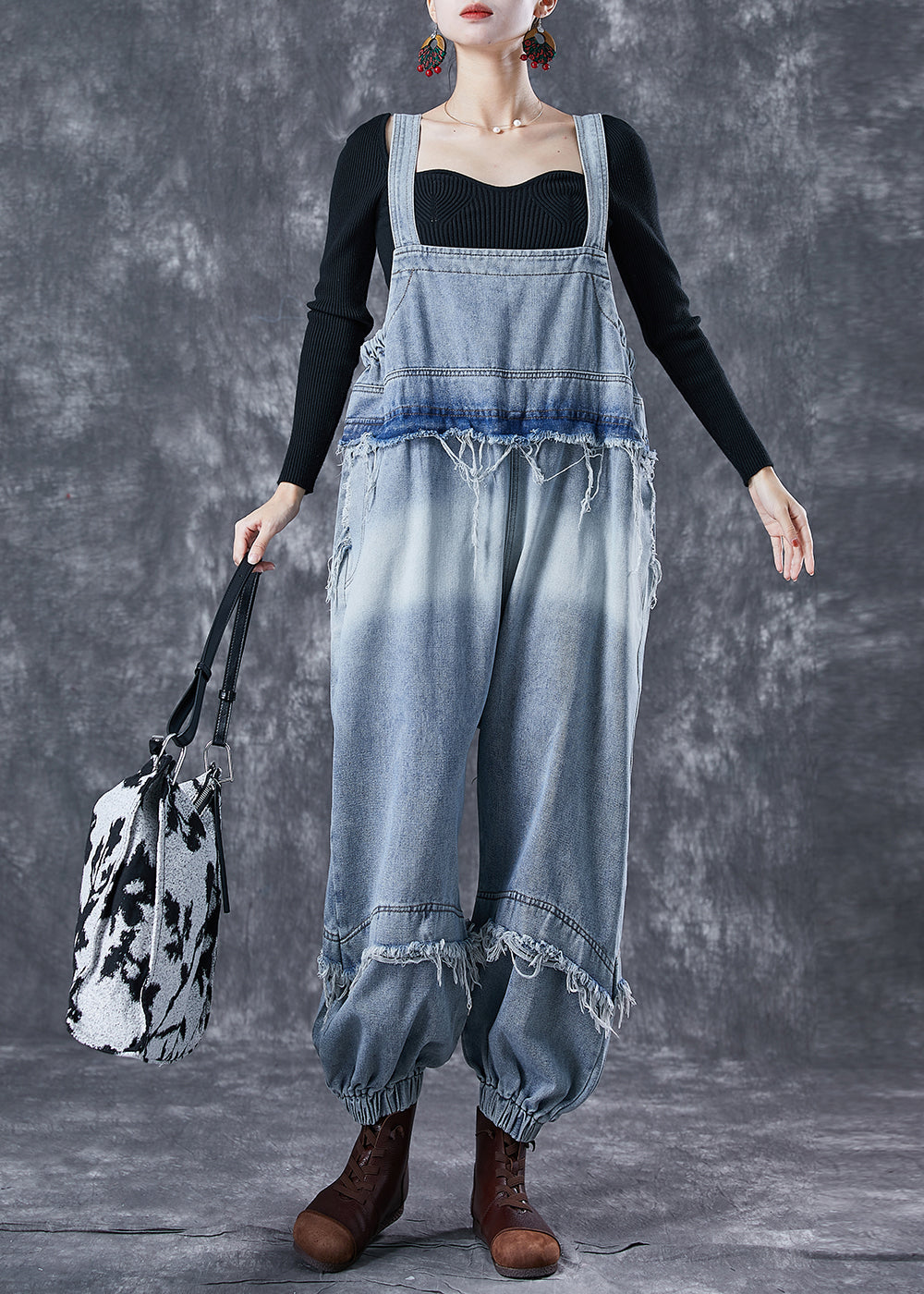 Classy Blue Oversized Patchwork Denim Jumpsuit Summer LY6716 - fabuloryshop