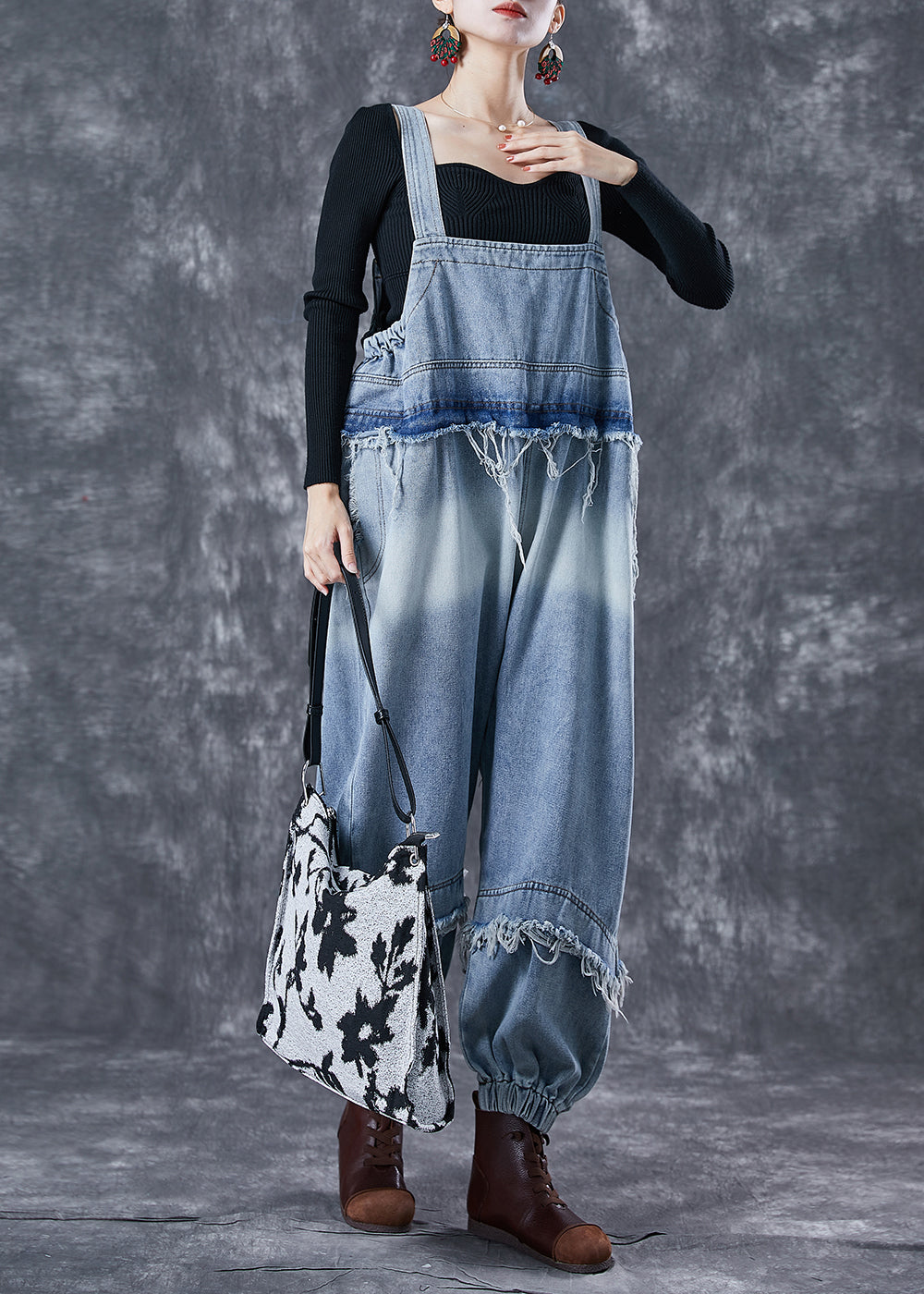 Classy Blue Oversized Patchwork Denim Jumpsuit Summer LY6716 - fabuloryshop