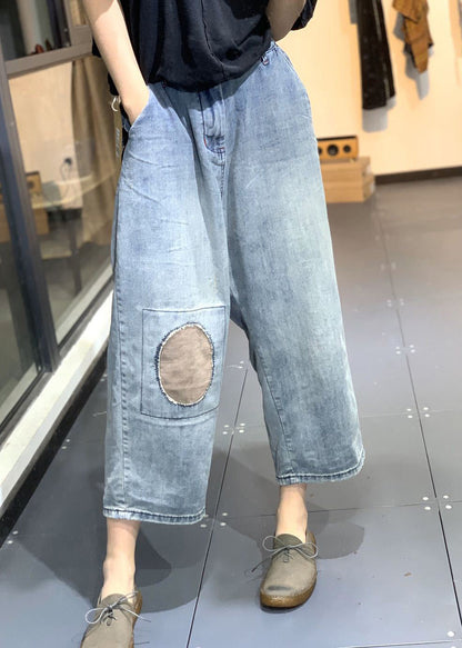 Classy Blue Patchwork High Waist Denim Crop Pants Summer LY4917 - fabuloryshop