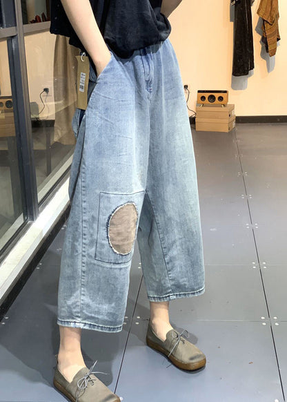 Classy Blue Patchwork High Waist Denim Crop Pants Summer LY4917 - fabuloryshop