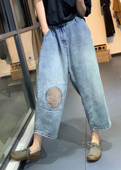 Classy Blue Patchwork High Waist Denim Crop Pants Summer LY4917 - fabuloryshop