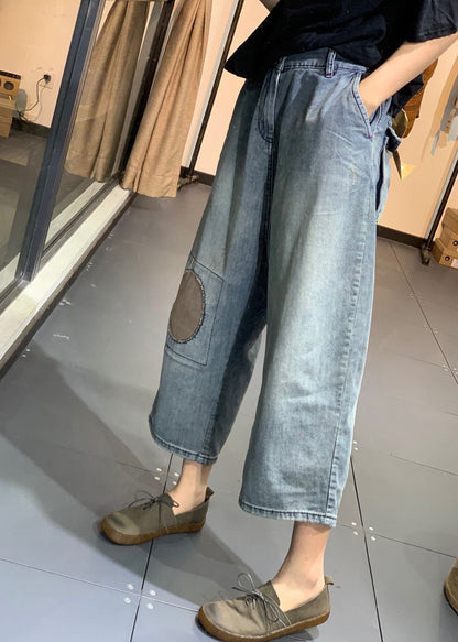 Classy Blue Patchwork High Waist Denim Crop Pants Summer LY4917 - fabuloryshop