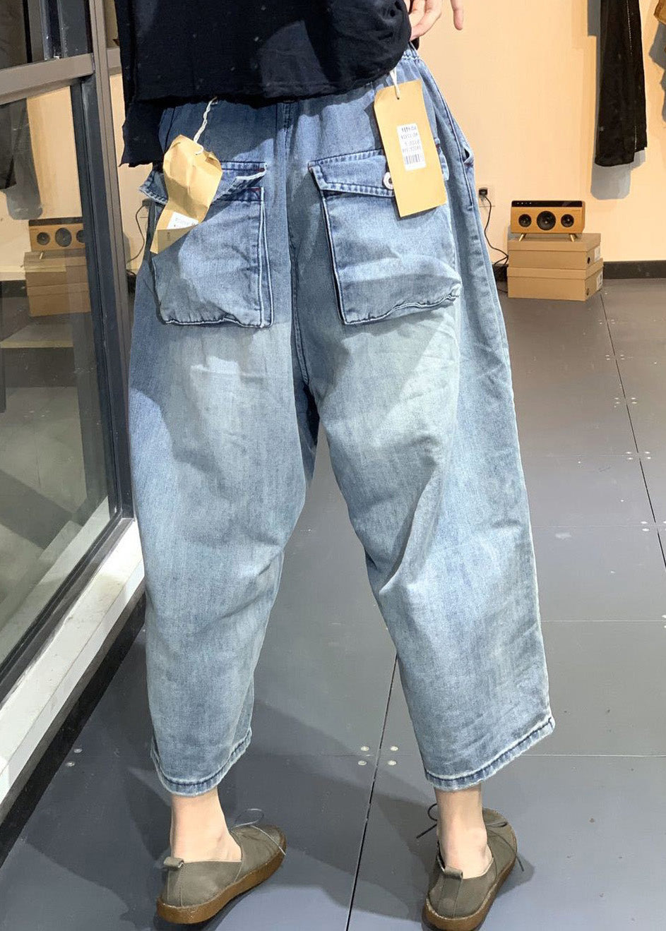 Classy Blue Patchwork High Waist Denim Crop Pants Summer LY4917 - fabuloryshop