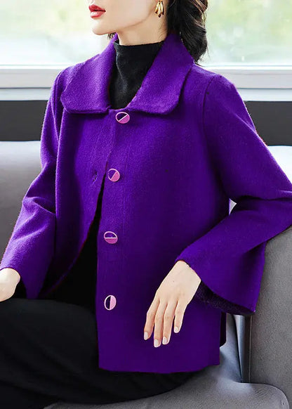 Classy Blue Peter Pan Collar Pockets  Woolen Coat Fall Ada Fashion