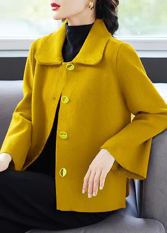 Classy Blue Peter Pan Collar Pockets  Woolen Coat Fall Ada Fashion