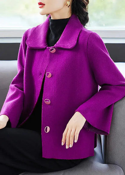 Classy Blue Peter Pan Collar Pockets  Woolen Coat Fall Ada Fashion