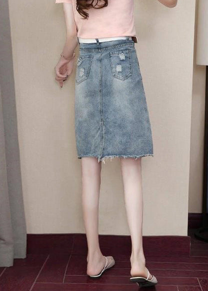 Classy Blue Pockets Nail Bead Hole Sashes Denim Skirts Summe TY1071 - fabuloryshop