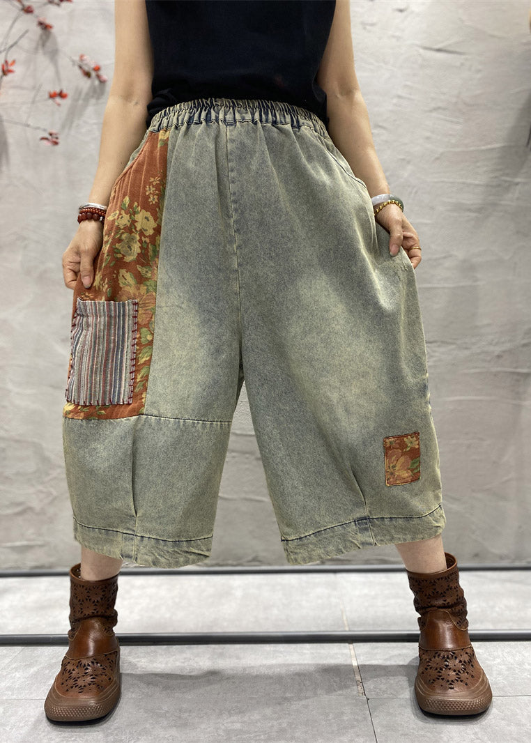 Classy Blue Print Patchwork Wide Leg Denim Pants Summer LY4650 - fabuloryshop