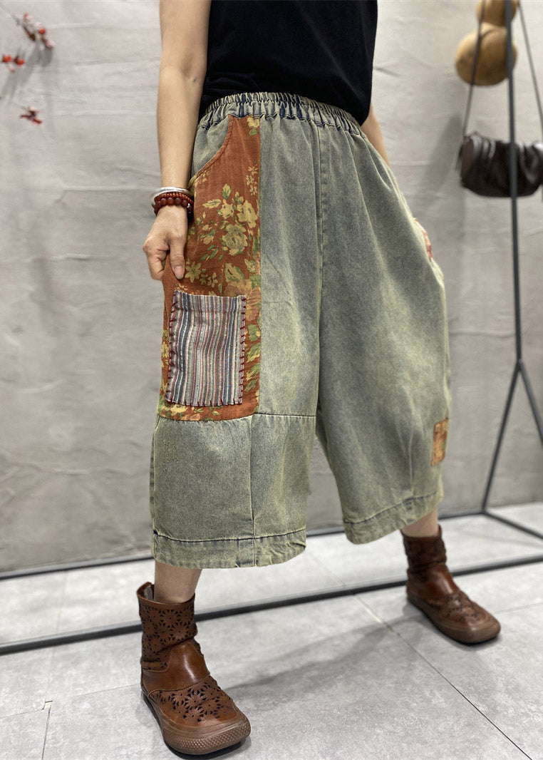 Classy Blue Print Patchwork Wide Leg Denim Pants Summer LY4650 - fabuloryshop