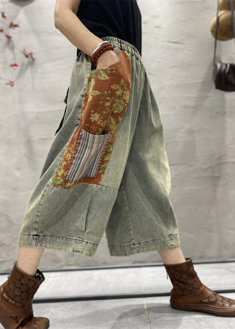 Classy Blue Print Patchwork Wide Leg Denim Pants Summer LY4650 - fabuloryshop