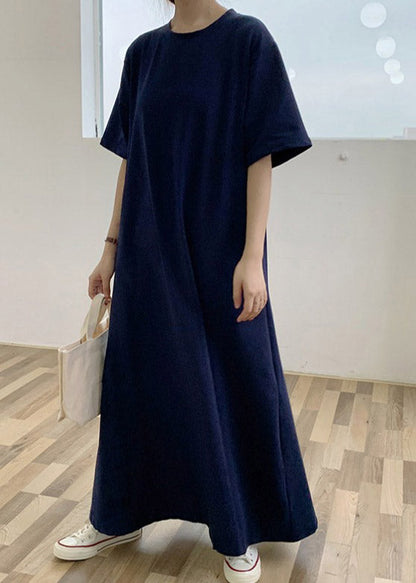 Classy Blue Solid Cotton Long Dresses Summer LY2109 - fabuloryshop