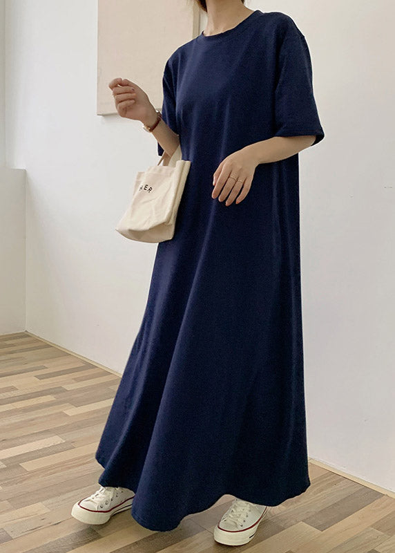 Classy Blue Solid Cotton Long Dresses Summer LY2109 - fabuloryshop