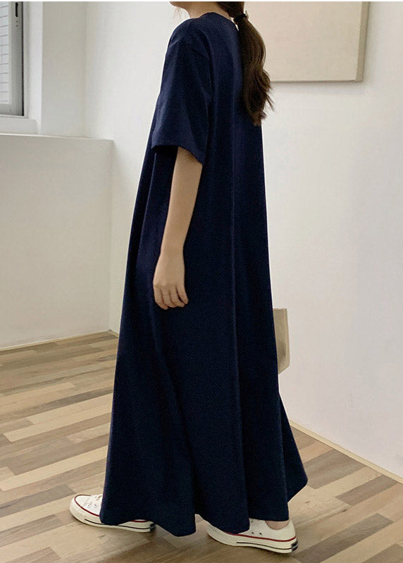 Classy Blue Solid Cotton Long Dresses Summer LY2109 - fabuloryshop