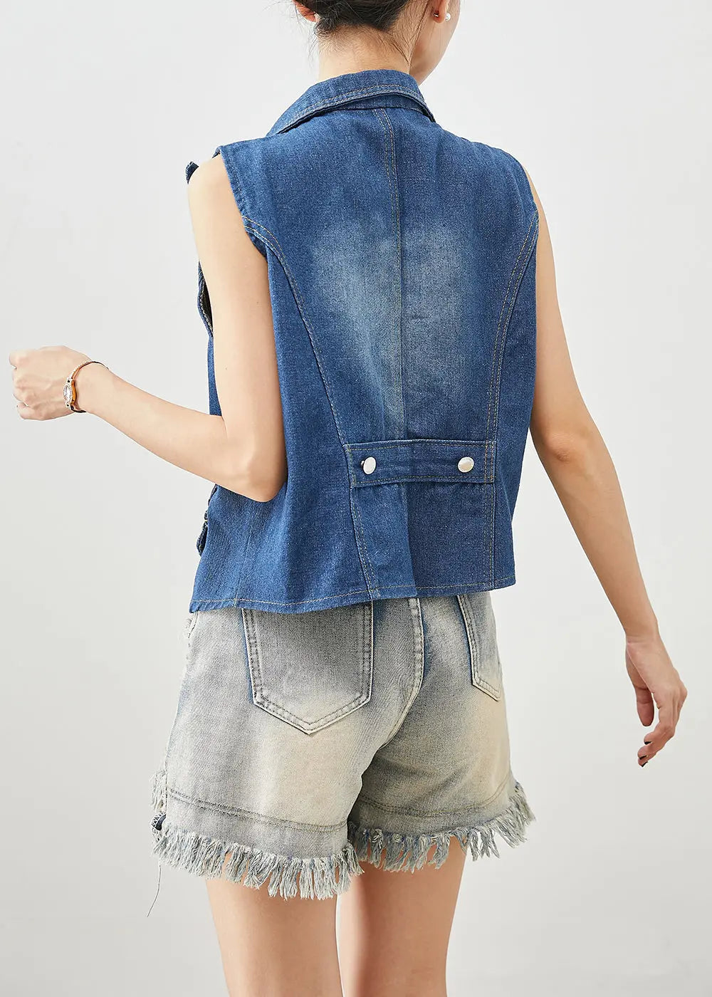 Classy Blue Zip Up Silm Fit Denim Vests Fall Ada Fashion