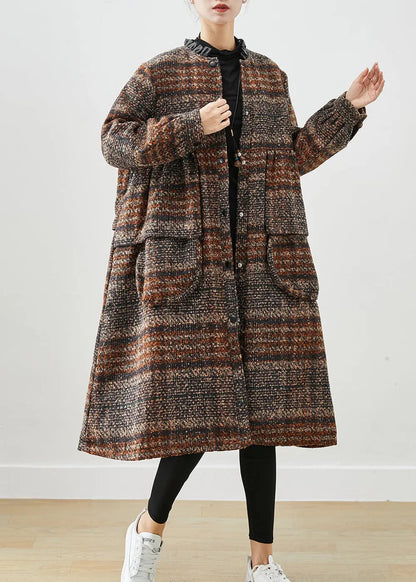 Classy Brown O-Neck Oversized Thick Woolen Coats Fall Ada Fashion