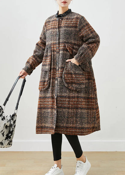 Classy Brown O-Neck Oversized Thick Woolen Coats Fall Ada Fashion