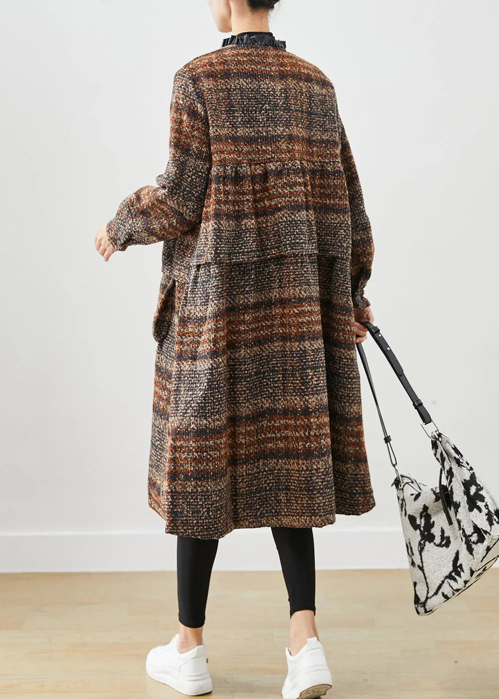 Classy Brown O-Neck Oversized Thick Woolen Coats Fall Ada Fashion