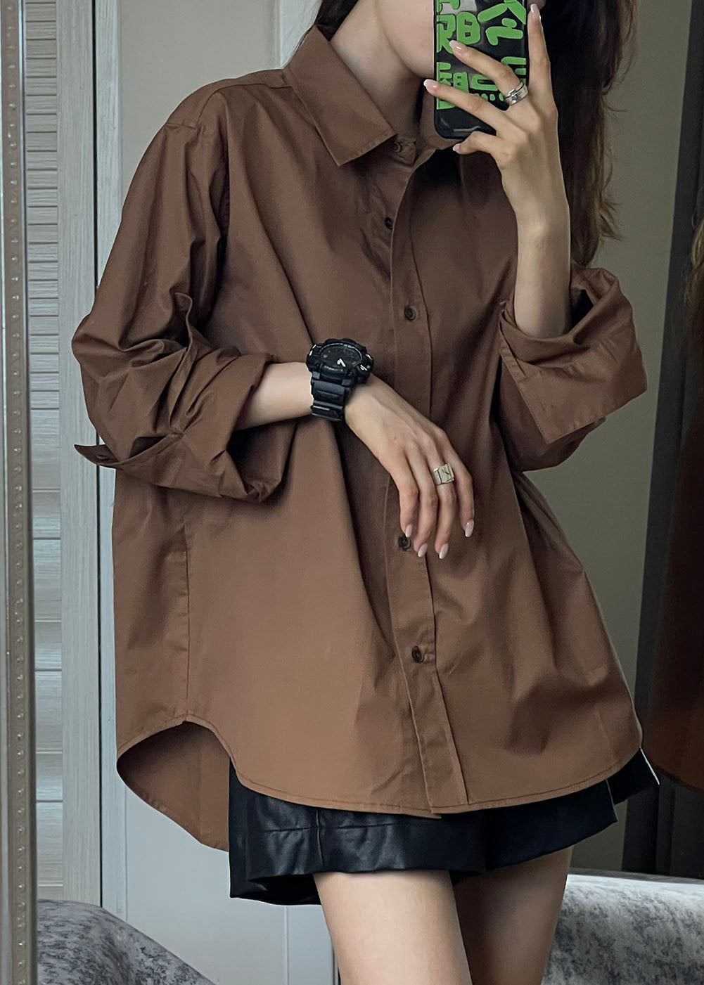 Classy Brown Peter Pan Collar Button Shirts Fall Ada Fashion