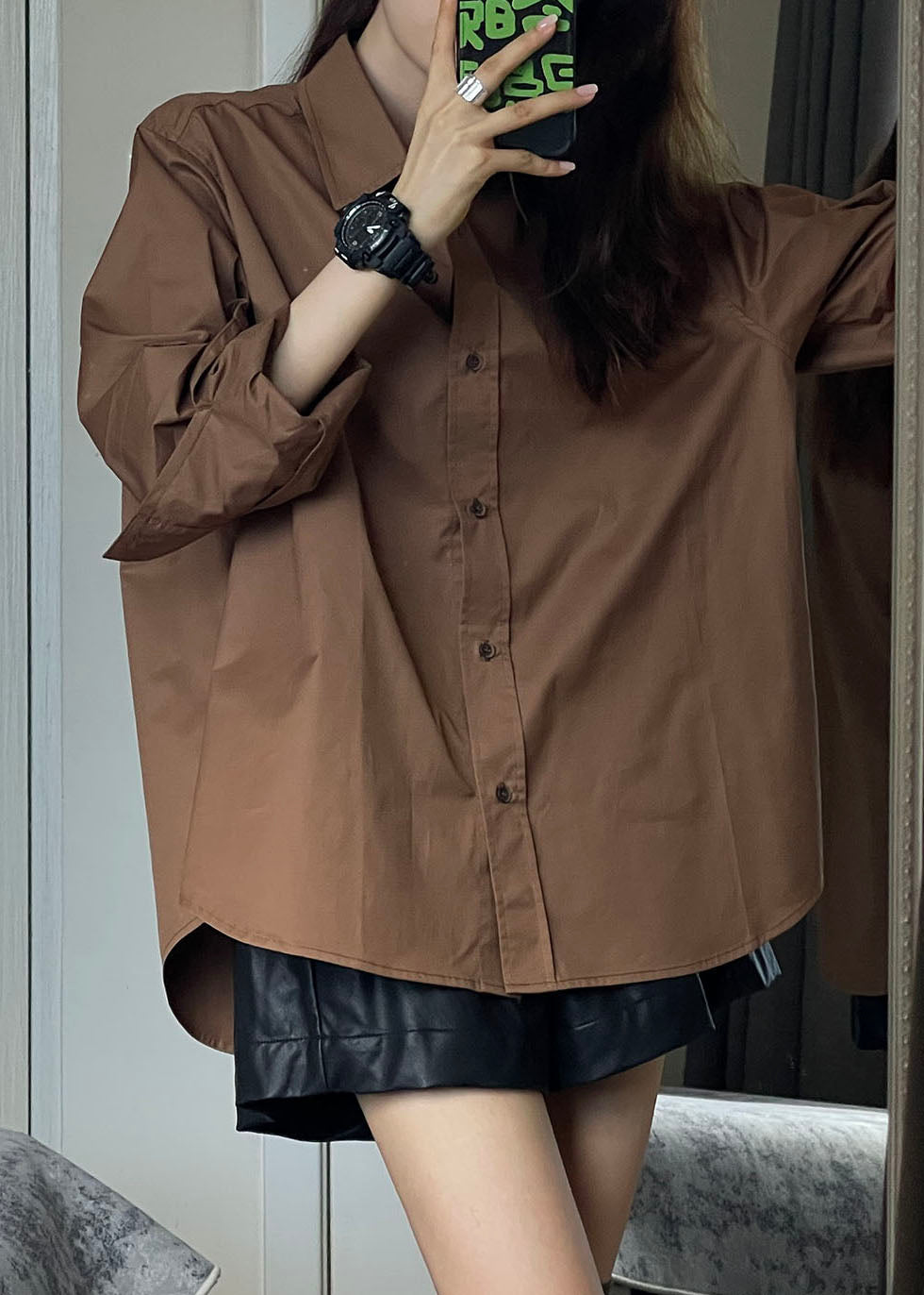 Classy Brown Peter Pan Collar Button Shirts Fall Ada Fashion