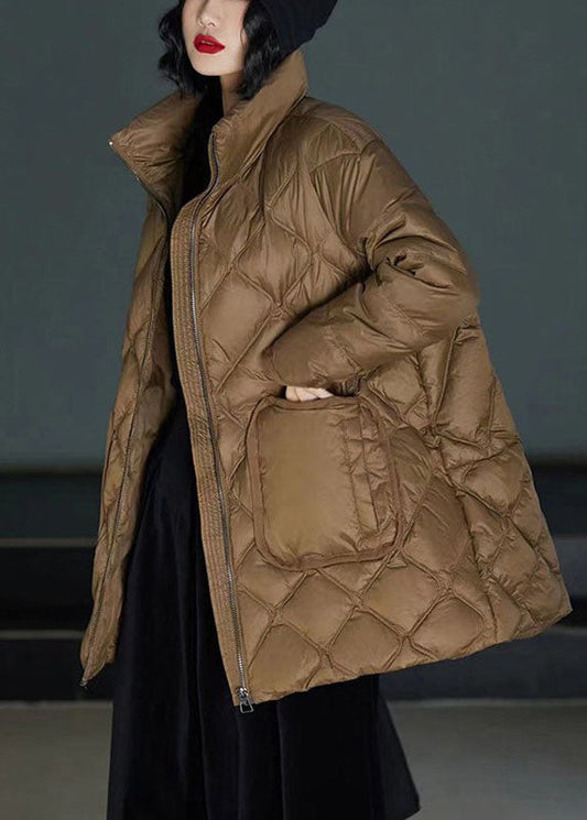 Classy Brown Stand Collar Zippered Duck Down Puffers Coats Winter LY0001 - fabuloryshop