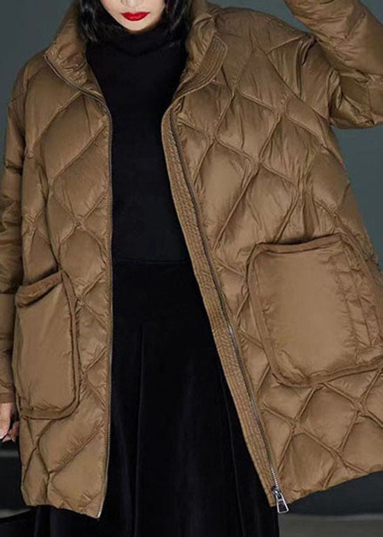 Classy Brown Stand Collar Zippered Duck Down Puffers Coats Winter LY0001 - fabuloryshop