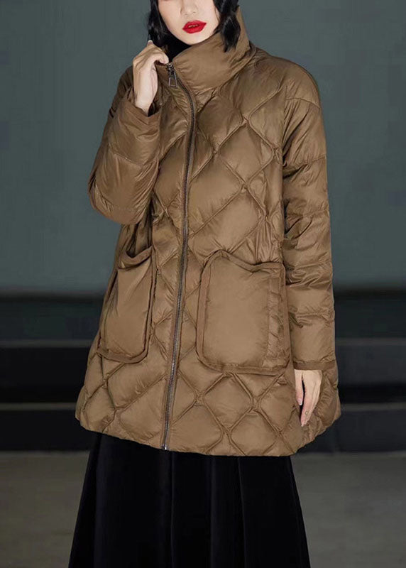 Classy Brown Stand Collar Zippered Duck Down Puffers Coats Winter LY0001 - fabuloryshop