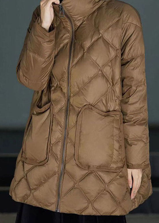 Classy Brown Stand Collar Zippered Duck Down Puffers Coats Winter LY0001 - fabuloryshop