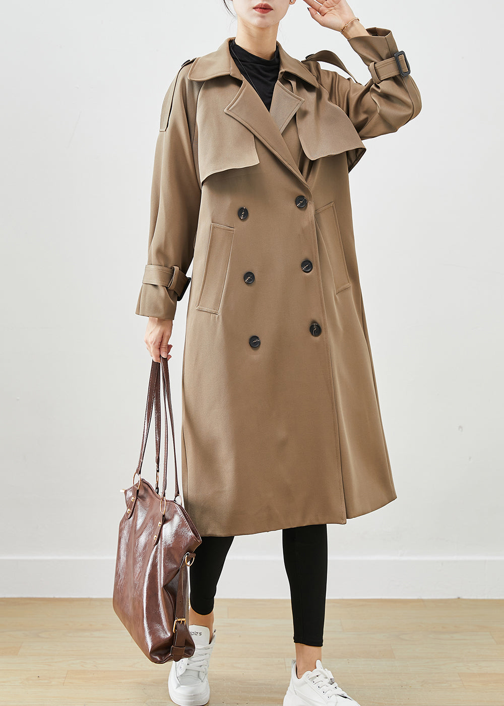 Classy Coffee Double Breast Pockets Cotton Trench Fall Ada Fashion