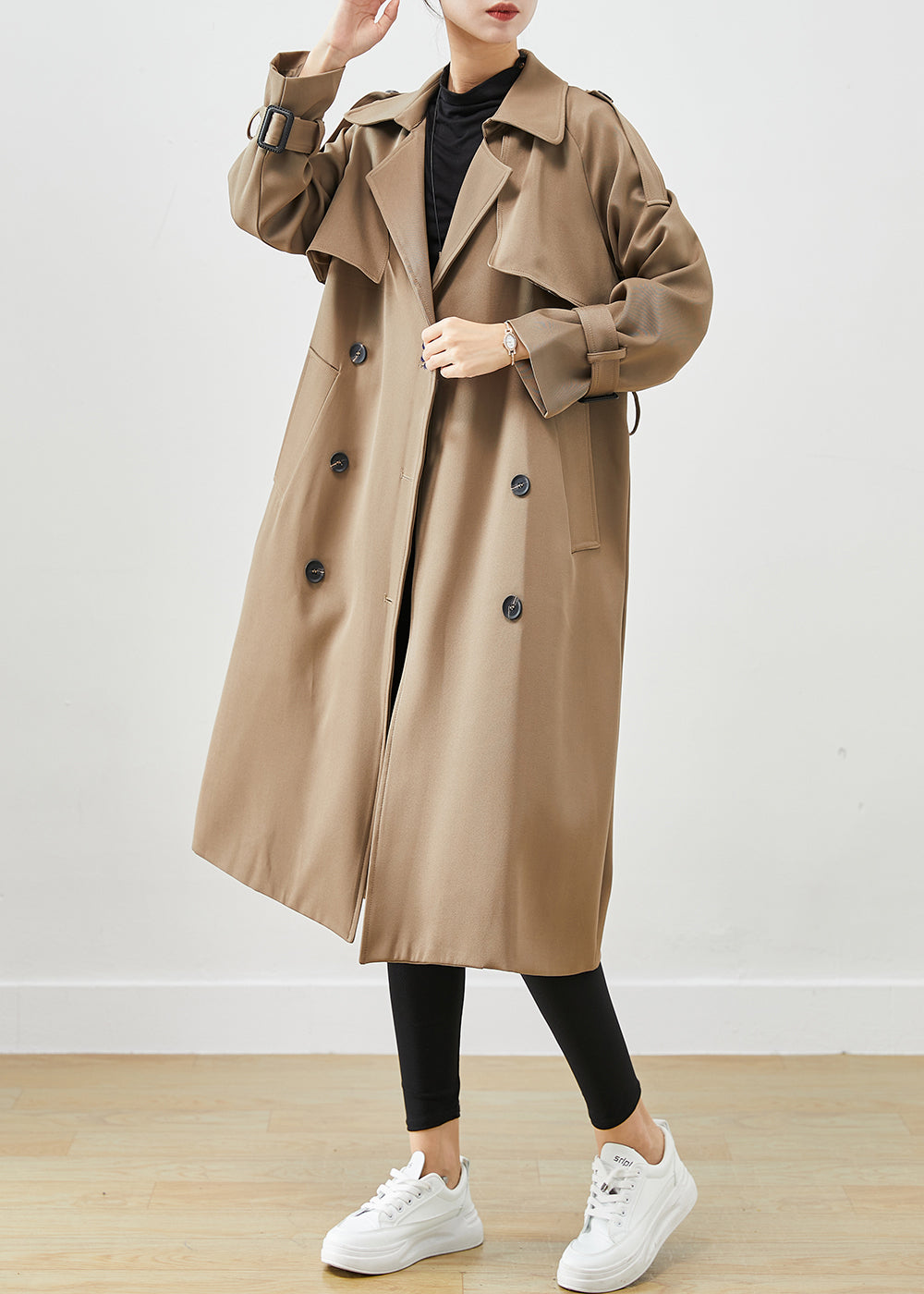 Classy Coffee Double Breast Pockets Cotton Trench Fall Ada Fashion