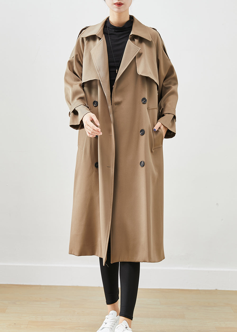 Classy Coffee Double Breast Pockets Cotton Trench Fall Ada Fashion